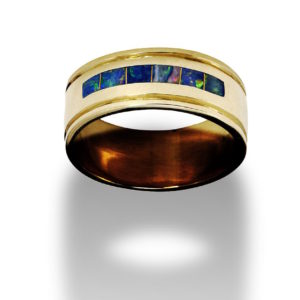 Gold men's ring with opals