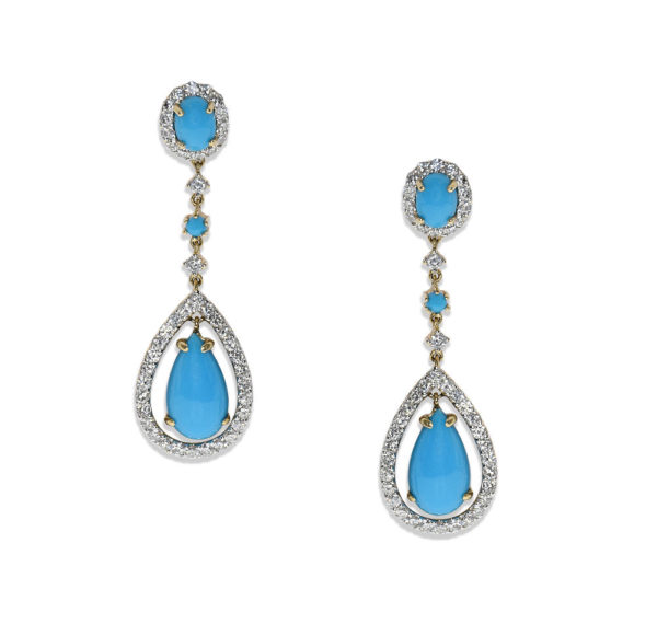 pendant earrings with turquoise and diamonds