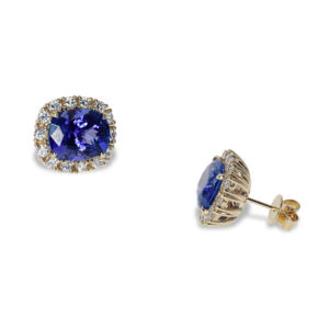 Gold Earrings With Diamonds and Tanzanite Gemstones