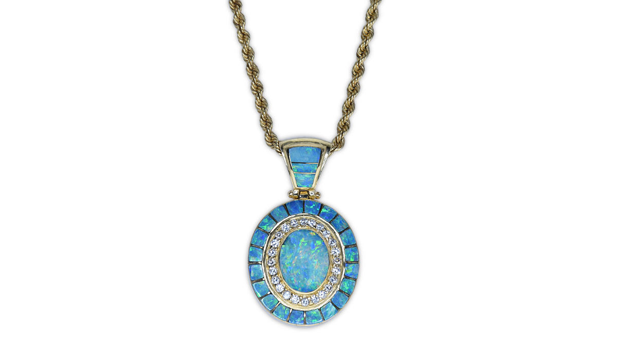 Gold Pendant with diamonds and fire opal